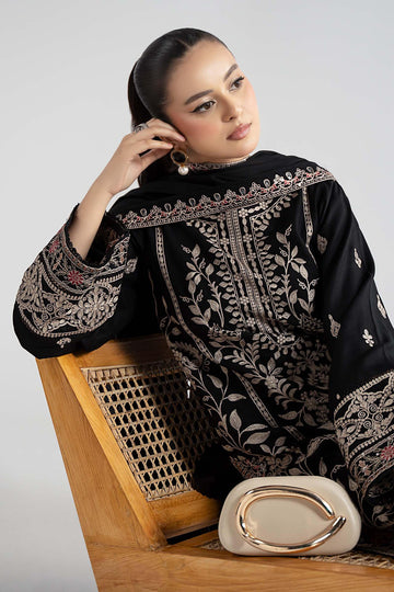 MARIA B | LUXURY PRET | 3 PIECE EMBROIDERED LINEN SUIT | DW-W25-32-BLACK