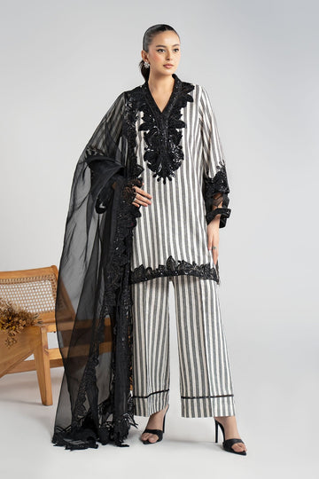 MARIA B | LUXURY PRET | 3 PIECE EMBROIDERED COTTON VELVET SUIT | DW-W25-33-BLACK