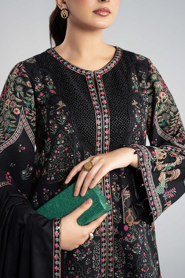 MARIA B | LUXURY PRET | 3 PIECE EMBROIDERED KHADDAR SUIT | DW-W25-35-BLACK