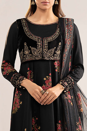 MARIA B | LUXURY PRET | 3 PIECE EMBROIDERED LINEN SUIT | DW-W25-39-BLACK