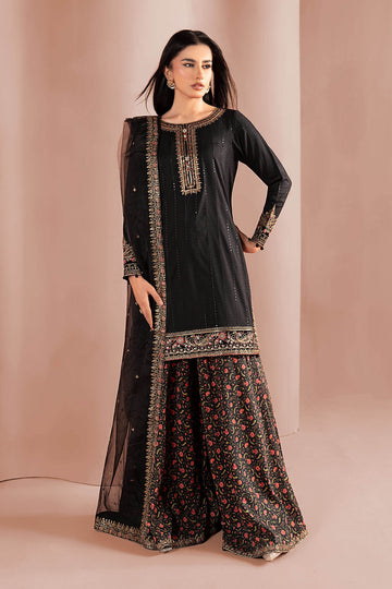 MARIA B | LUXURY PRET | 3 PIECE EMBROIDERED LINEN SUIT | DW-W25-40-BLACK