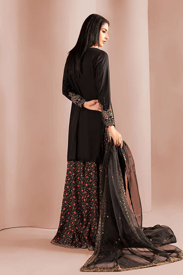 MARIA B | LUXURY PRET | 3 PIECE EMBROIDERED LINEN SUIT | DW-W25-40-BLACK