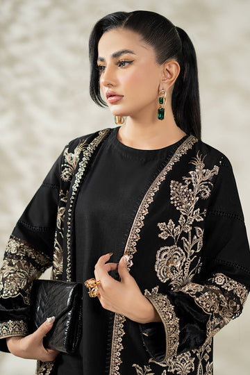 MARIA B | LUXURY PRET | 3 PIECE EMBROIDERED KHADDAR SUIT | DW-W25-43-BLACK