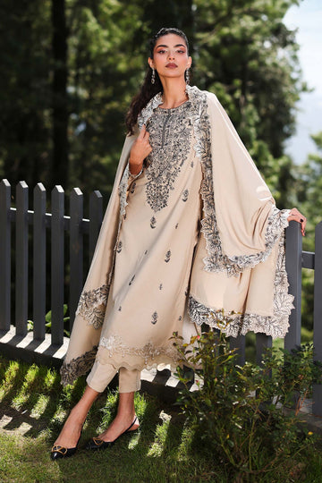MARIA B | LUXURY PRET | 3 PIECE EMBROIDERED KARANDI SUIT | DW-W25-47-BEIGE