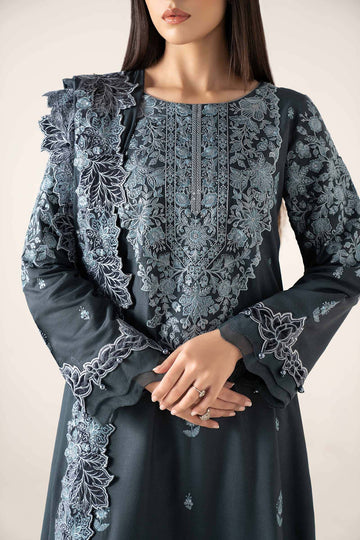 MARIA B | LUXURY PRET | 3 PIECE EMBROIDERED KARANDI SUIT | DW-W25-47-DULL BLUE