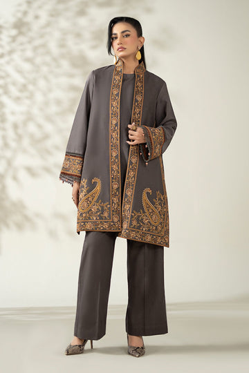 MARIA B | LUXURY PRET | 3 PIECE EMBROIDERED KHADDAR SUIT | DW-W25-49-GREY