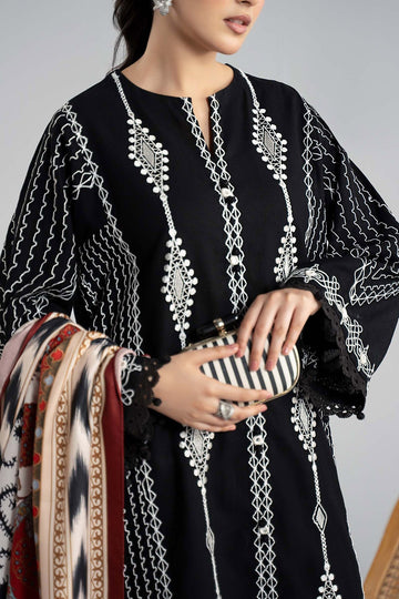 MARIA B | LUXURY PRET | 3 PIECE EMBROIDERED KHADDAR SUIT | DW-W25-51-BLACK