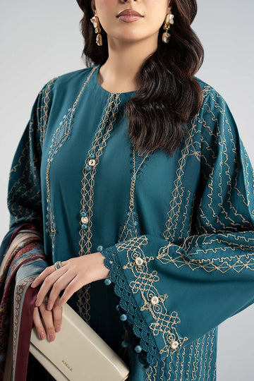 MARIA B | LUXURY PRET | 3 PIECE EMBROIDERED KHADDAR SUIT | DW-W25-51-BLUE