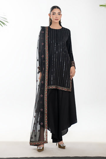 MARIA B | LUXURY PRET | 3 PIECE EMBROIDERED LINEN SUIT | DW-W25-63-BLACK