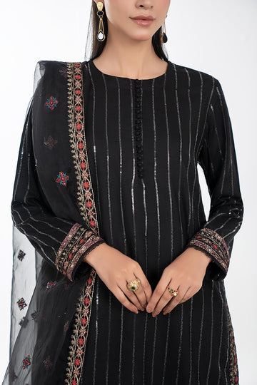 MARIA B | LUXURY PRET | 3 PIECE EMBROIDERED LINEN SUIT | DW-W25-63-BLACK