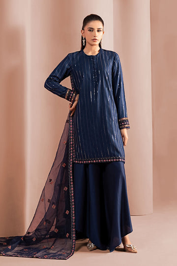 MARIA B | LUXURY PRET | 3 PIECE EMBROIDERED LINEN SUIT | DW-W25-63-BLUE