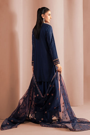 MARIA B | LUXURY PRET | 3 PIECE EMBROIDERED LINEN SUIT | DW-W25-63-BLUE