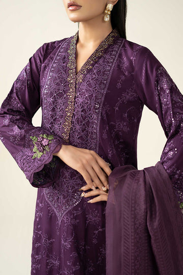 MARIA B | LUXURY PRET | 3 PIECE EMBROIDERED LINEN SUIT | DW-W25-74-PURPLE