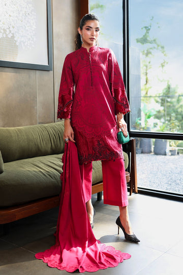 MARIA B | LUXURY PRET | 3 PIECE EMBROIDERED COTTON JACQUARD SUIT | DW-W25-75-RED