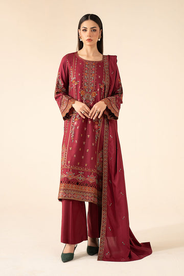 MARIA B | LUXURY PRET | 3 PIECE EMBROIDERED LINEN SUIT | DW-W25-76-DEEP PINK