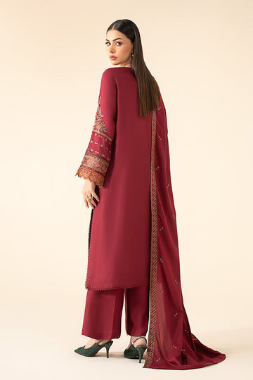 MARIA B | LUXURY PRET | 3 PIECE EMBROIDERED LINEN SUIT | DW-W25-76-DEEP PINK