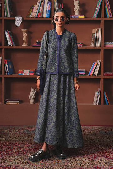 MARIA B | LUXURY PRET | EMBROIDERED PK RAW SILK SKIRT SET | DW-W25-82-BLUE