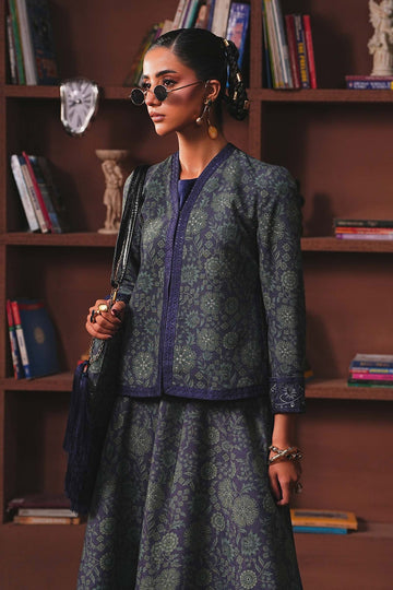 MARIA B | LUXURY PRET | EMBROIDERED PK RAW SILK SKIRT SET | DW-W25-82-BLUE