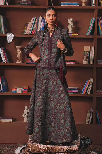 MARIA B | LUXURY PRET | EMBROIDERED PK RAW SILK SKIRT SET | DW-W25-82-MAROON