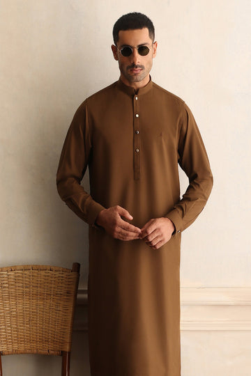 ISMAIL FARID | DARK TAN KAMEEZ SHALWAR WITH DARK TAN WAISTCOAT