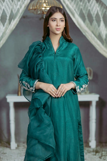 MAHNOOR MUJTABA | LUXURY PRET | DUSKY TEAL GREEN