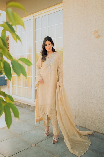 AMINAH BADAR | DUSTY BEIGE PURE KHADI NET OUTFIT