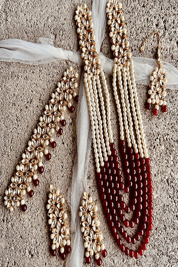 KOH-E-GEM | JEWELLERY | ETHEREAL PEARL CASCADE SET - MAROON