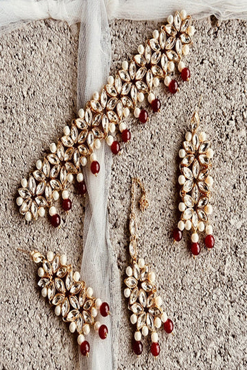 KOH-E-GEM | JEWELLERY | ETHEREAL PEARL CASCADE SET - MAROON