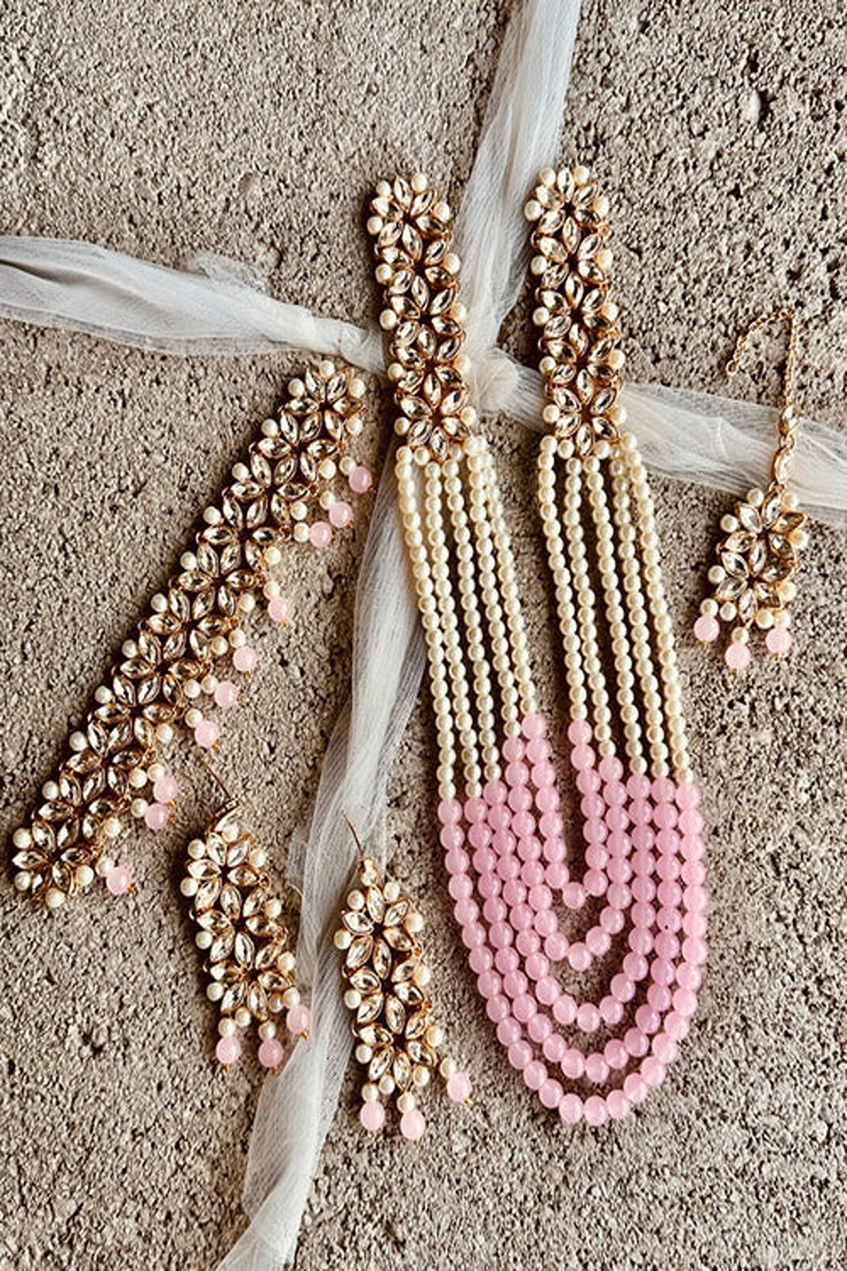 KOH-E-GEM | JEWELLERY | ETHEREAL PEARL CASCADE SET - PINK