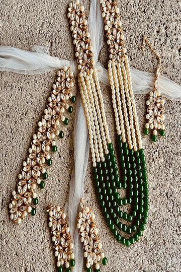 KOH-E-GEM | JEWELLERY | ETHEREAL PEARL CASCADE SET - GREEN