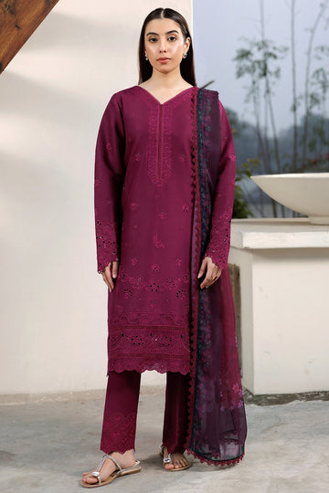 FARASHA | SUMMER WEAVES EMBROIDERED LAWN'25 | GARNET PASSION