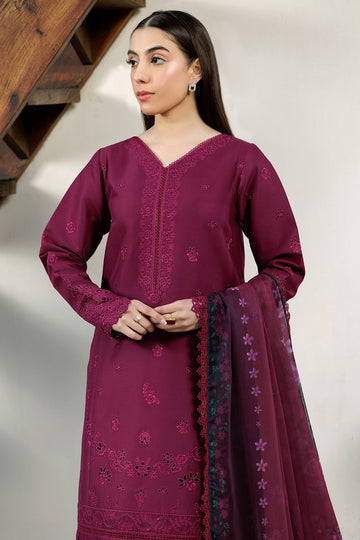 FARASHA | SUMMER WEAVES EMBROIDERED LAWN'25 | GARNET PASSION