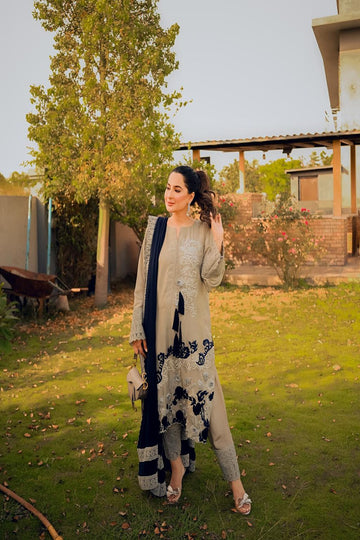 AMINAH BADAR | GREY AND BLUE RAW SILK OUTFIT