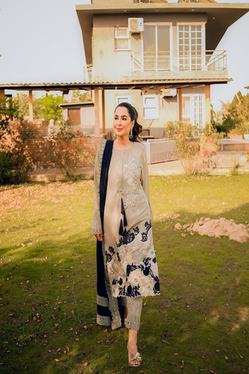 AMINAH BADAR | GREY AND BLUE RAW SILK OUTFIT