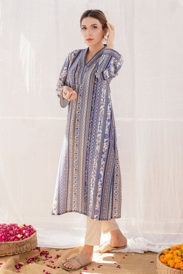 MANTO | GULISTAN (FLOWERLAND) - BLUE LONG SHIRT