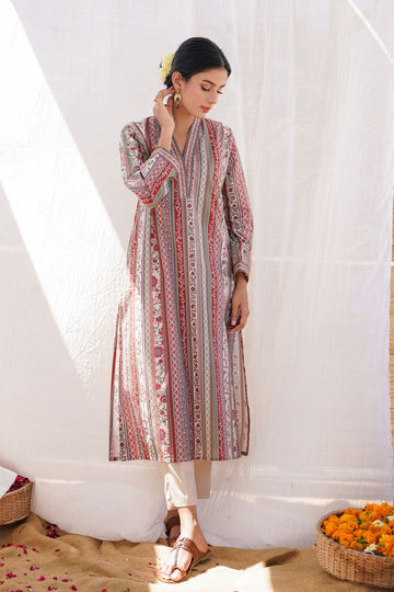 MANTO | GULISTAN (FLOWERLAND) - BRICK RED LONG SHIRT