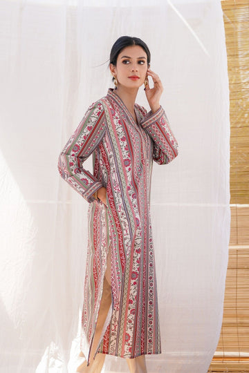 MANTO | GULISTAN (FLOWERLAND) - BRICK RED LONG SHIRT