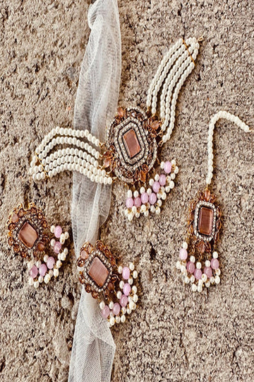KOH-E-GEM | JEWELLERY | HOOR CHOKER SET - PINK