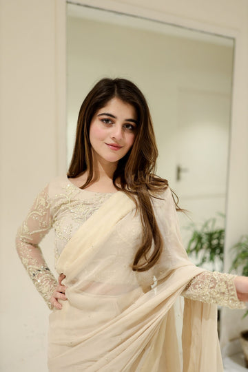 SAAD IBRAHIM | SAREES | IVORY EMBELLISHED SAREE