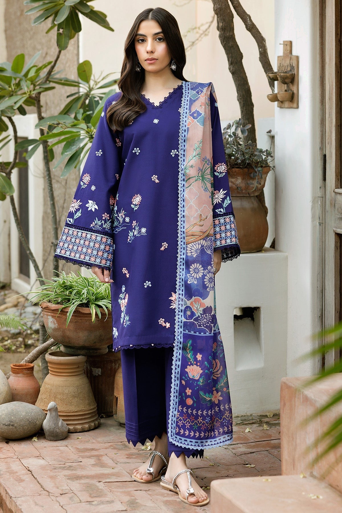 FARASHA | SUMMER WEAVES EMBROIDERED LAWN'25 | INDIGO GLOW