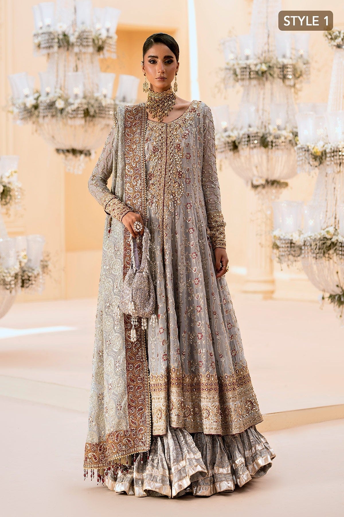 AIK | WEDDING FESTIVE ’25 VOL. 1 - LOOK 02 | STYLE 01 | KALIDAR OPEN FRONT WITH CRUSHED FROCK