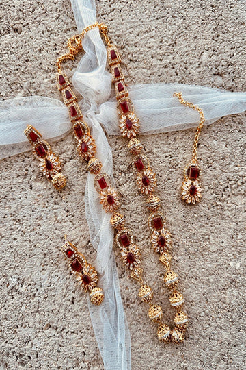 KOH-E-GEM | JEWELLERY | LINEAR LUXE MALAA SET – MAROON