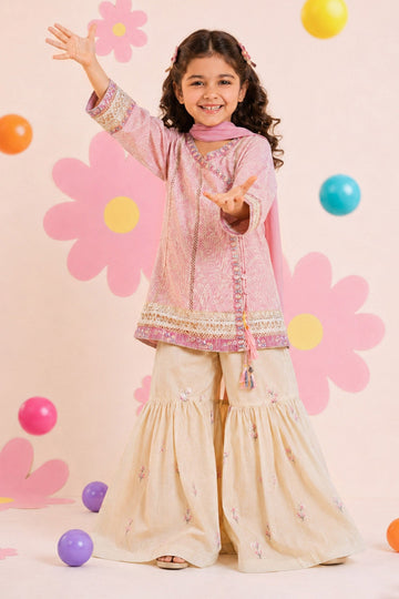 MARIA B | KIDS | GIRLS | PLAY HOUSE STORIES | 3 PIECE EMBROIDERED LAWN SUIT | MKD-EA26-11-PINK
