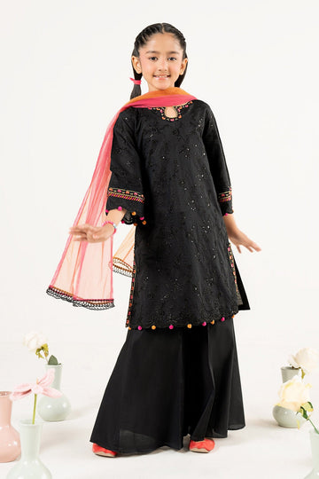MARIA B | KIDS | GIRLS | PLAY HOUSE STORIES | 3 PIECE EMBROIDERED DOBBY LAWN SUIT | MKD-PF25-06R1-BLACK