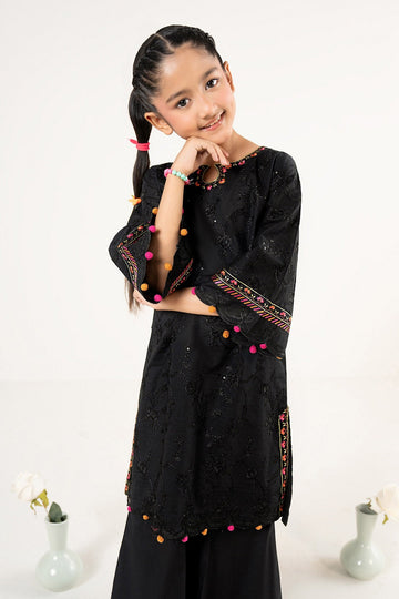 MARIA B | KIDS | GIRLS | PLAY HOUSE STORIES | 3 PIECE EMBROIDERED DOBBY LAWN SUIT | MKD-PF25-06R1-BLACK