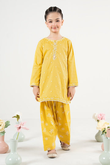 MARIA B | KIDS | GIRLS | PLAY HOUSE STORIES | 2 PIECE EMBROIDERED DOBBY LAWN SUIT | MKD-PF26-01-YELLOW