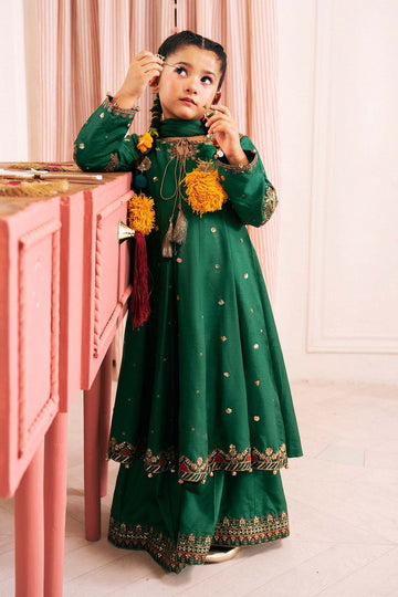 MARIA B | KIDS | GIRLS | PLAY HOUSE STORIES | 3 PIECE EMBROIDERED BAMBERG RAW SILK SUIT | MKS-EA24-27R1-GREEN