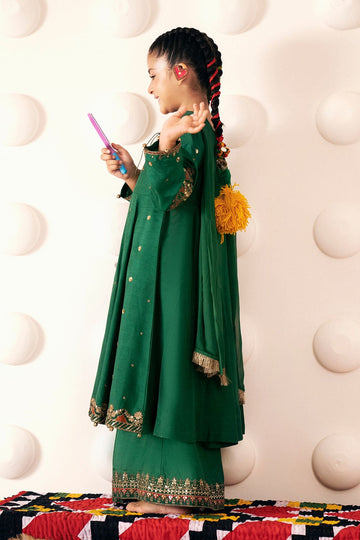 MARIA B | KIDS | GIRLS | PLAY HOUSE STORIES | 3 PIECE EMBROIDERED BAMBERG RAW SILK SUIT | MKS-EA24-27R1-GREEN