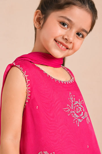 MARIA B | KIDS | GIRLS | PLAY HOUSE STORIES | 3 PIECE EMBROIDERED ORGANZA SUIT | MKS-EA26-03-PINK