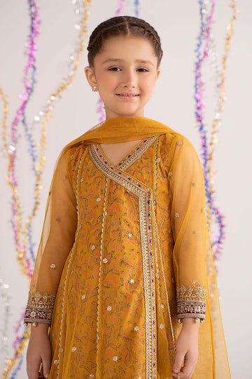 MARIA B | KIDS | GIRLS | PLAY HOUSE STORIES | 3 PIECE EMBROIDERED NET SUIT | MKS-PF25-02R1-MUSTARD